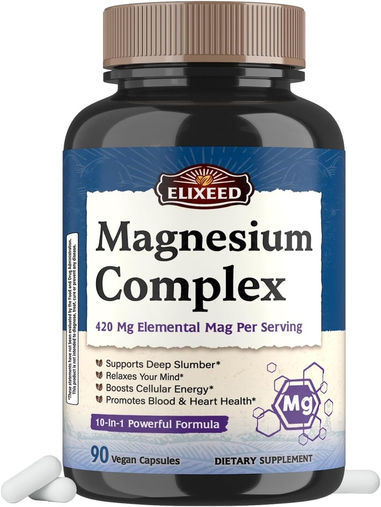 Chelated Magnesium Complex Supplement 960mg Per Serving, 10 Forms, Magnesium Glycinate, Citrate, Malate, Taurate & More, Support Sleep & Energy, High Absorption, 90 Vegan Caps