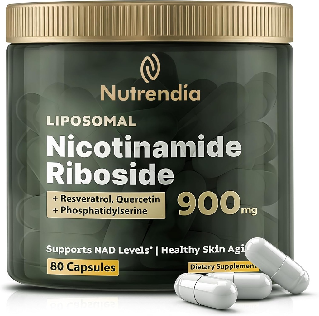 NAD+ Liposomal Nicotinamide Riboside with Resveratrol & Quercetin NAD+ – Premium Supplement for Anti-Aging, Enhanced Energy, Improved Focus, Cellular Support – 80 High-Purity Capsules-900mg