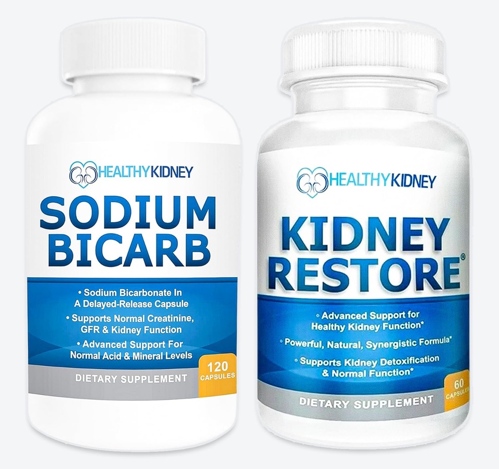 Kidney Restore & Sodium Bicarb 2 Pack Kidney Cleanse Natural Supplement Sodium Bicarbonate Buffer Acid Naturally
