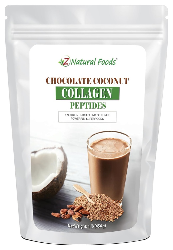 Z Natural Foods Chocolate Coconut Collagen Peptides, Made with Coconut Milk Powder, Delicious Protein Powder for Overall Wellbeing, Sugar-Free, Non-GMO, Gluten Free, Kosher, 1 lb.