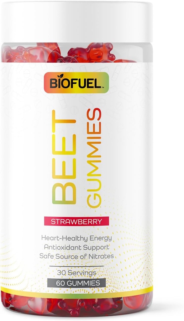 Biofuel Beet Gummies – Heart Healthy Energy & Antioxidant Support, Safe Source of Nitrates, 60 Count, 2 Gummies Per Serving
