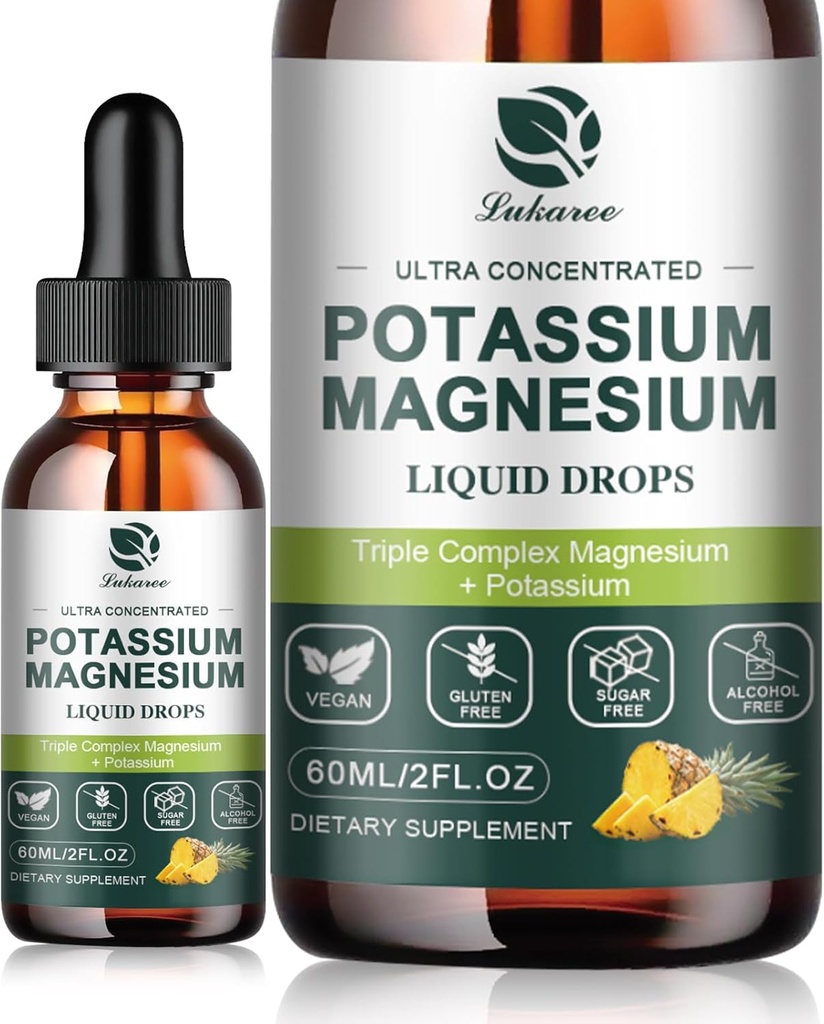 Potassium Magnesium Supplement Liquid w/Triple Complex Magnesium Glycinate & Potassium Plus Omega 3, Sea Moss, Black Seed, D3K2 & Calcium for Zzz, Leg Cramps & Muscle-4 FL OZ Drop