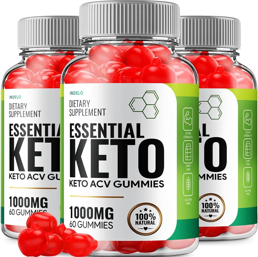 (3 Pack) Essential Keto ACV Gummies - Advanced Formula Essential Keto + ACV Weight Management Gummies Apple Cider Vinegar Keto Essential Dietary Supplement Reviews Vitamin B12 B6 (180 Gummies)