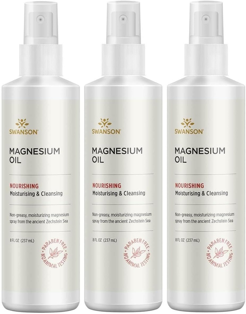 Swanson Magnesium Oil Spray Zechstein Magnesium Soothes Muscles Nourishes Skin Stress Relief Sleep Rapid Absorption Dr. Barbara Hendel's Formula 8 fl oz (237 ml) Liquid (3 Pack)