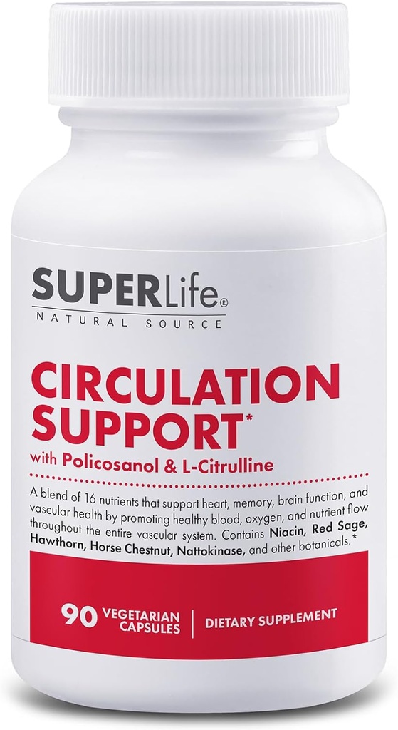 Circulation Support - with Hawthorn Berry, Ginkgo Biloba, Butcher's Broom, Horse Chestnut, L-Arginine & Ginger Root | Promotes Healthy Blood, Oxygen & Nutrient Flow | Supplement - 90 Capsules