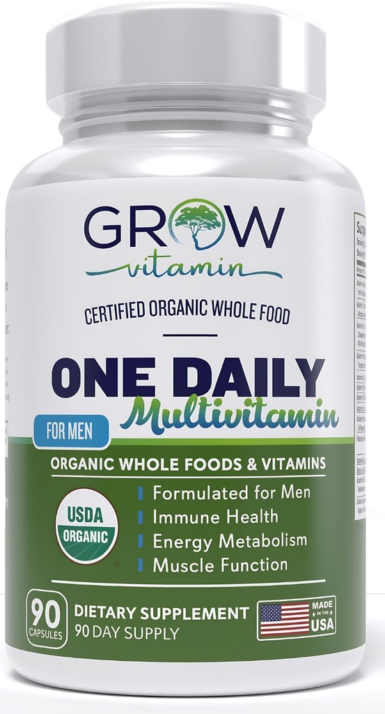 One Daily Multivitamin for Men - with Vitamins & Minerals + Organic Whole Foods, Supplement to Boost Energy, General Health - Non-GMO - 90 Capsules | 3 Month Supply