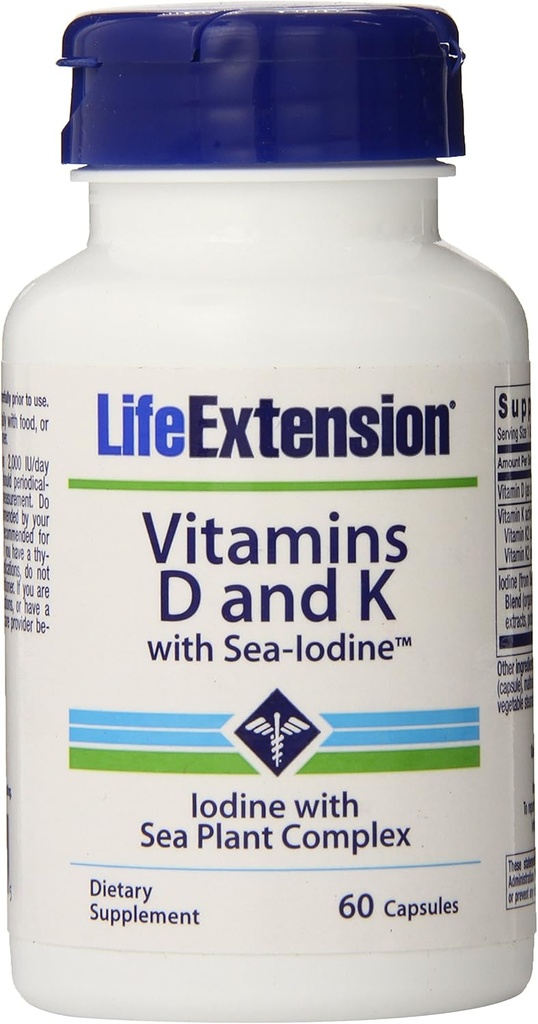Life Extension Vitamins D and K with Sea-Iodine, 60 Capsules