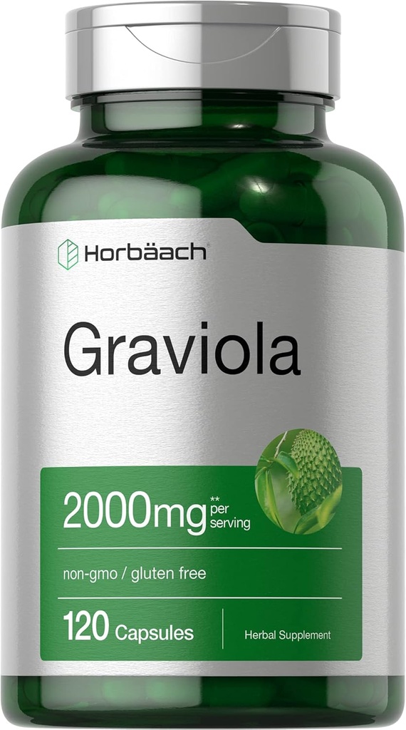 Horbäach Graviola Capsules | 2000 mg | 120 Count | Non-GMO, Gluten Free | Soursop (Annona Muricata)