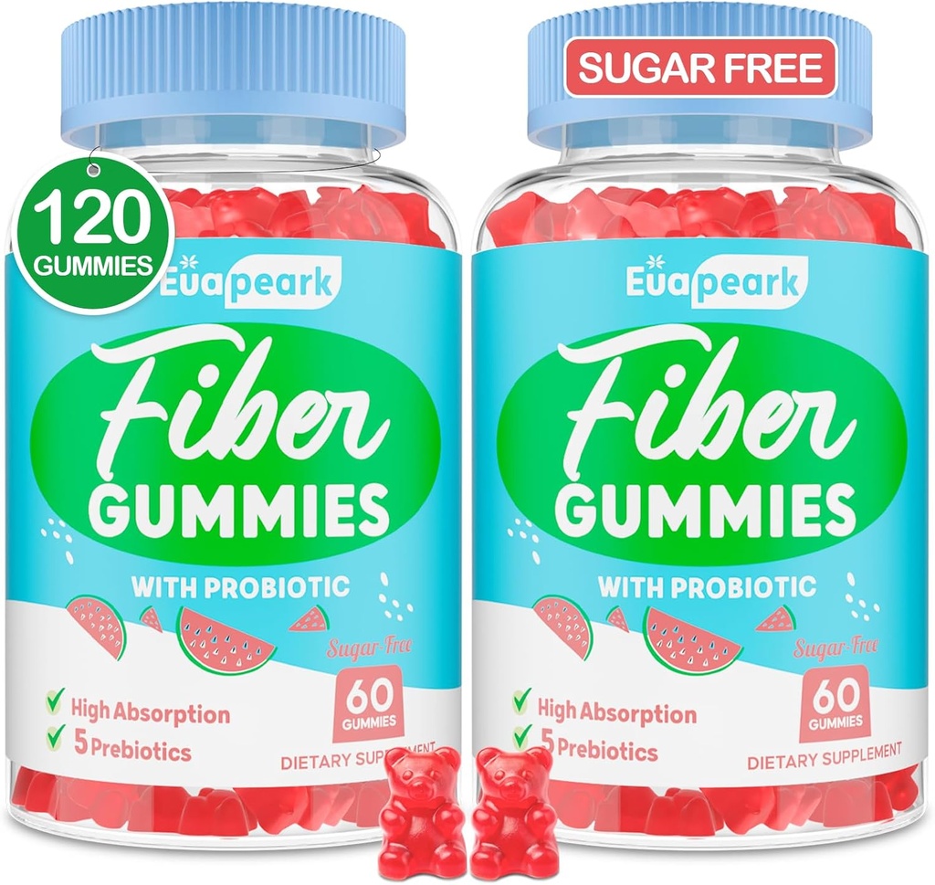 2 Packs - Fiber Gummies for Adults, Sugar Free Probiotics & Prebiotic Fiber Gummies, with Inulin, Fos & Chicory Root - for Regularity, Digestion & Gut Health - Vegan, Gluten Free, 120 Counts