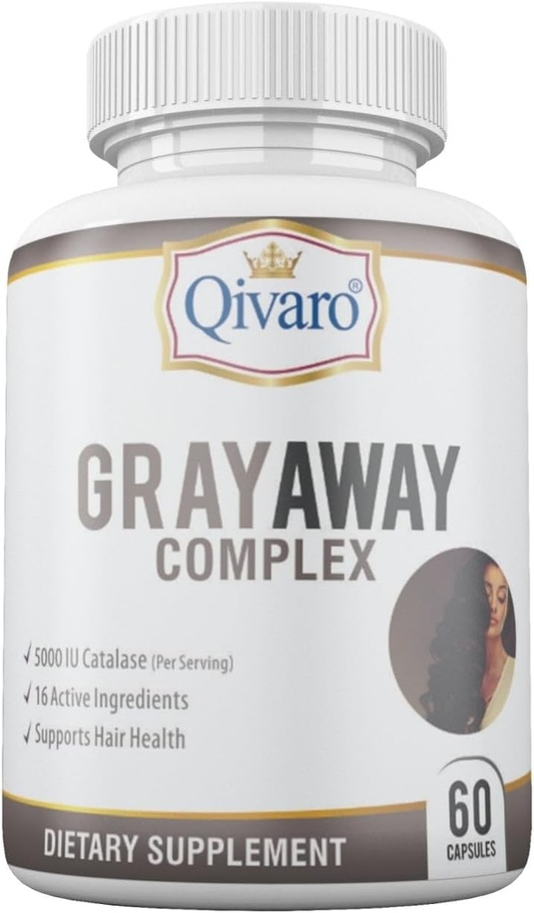 Gray Away Complex - Advanced Unisex Supplement for Natural Hair Color Restoration - Reverses Graying for Men and Women - 60 Capsules