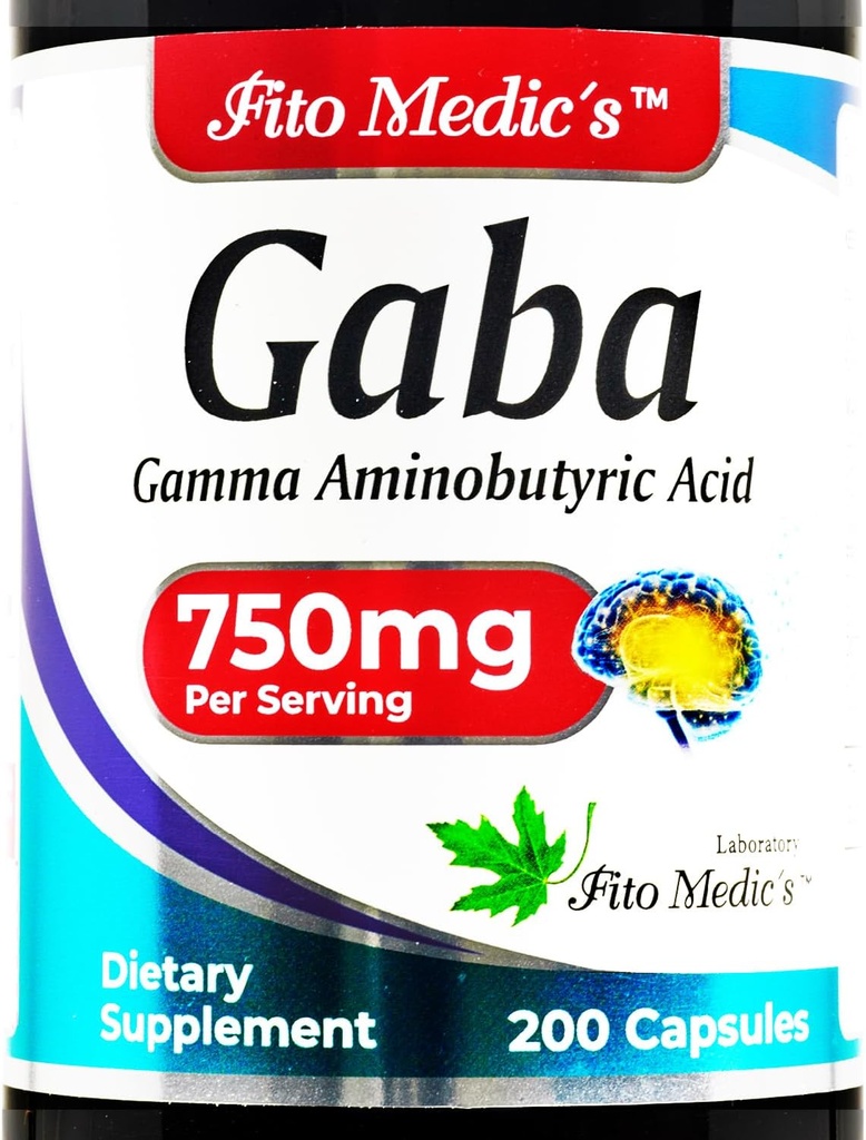 FITO MEDIC'S Lab- GABA, 750 mg per Serving, 200 Capsules, GABA Supplements, Ultra high Absorption - Amino acids - GABA Powder - butyric Acid s.