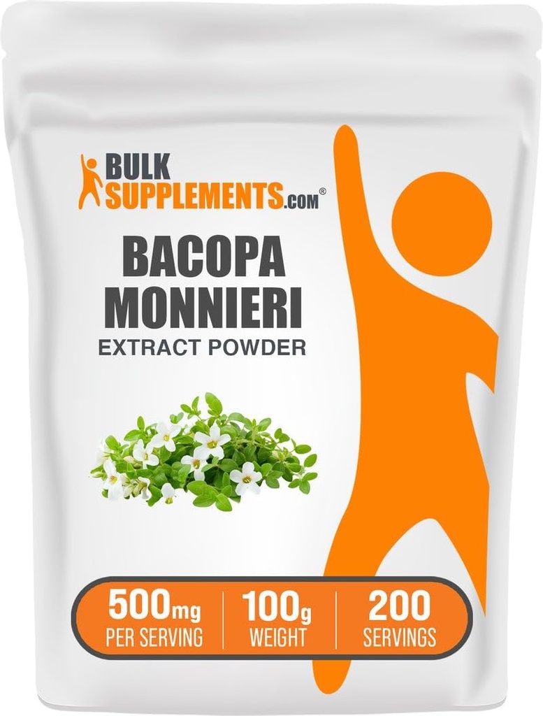 BulkSupplements.com Bacopa Extract Powder - Bacopa Monnieri Supplement, Herbal Supplement - Vegan & Gluten Free, 500mg per Serving, 100g (3.5 oz) (Pack of 1)