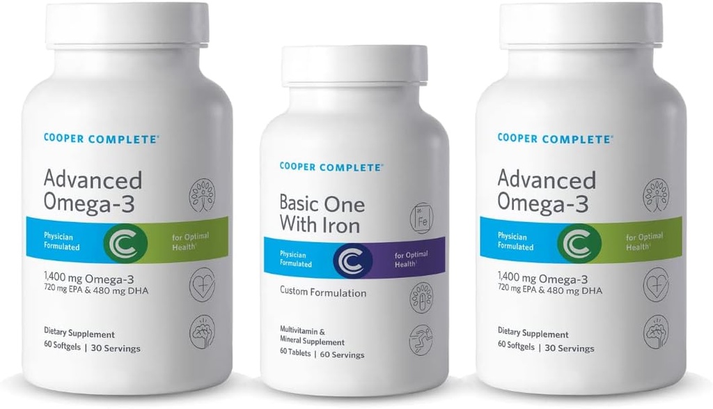 Cooper Complete - Basic One Multivitamin with Iron - Daily Multivitamin and Mineral Supplement Plus Fish Oil Supplement - 60 Day Supply