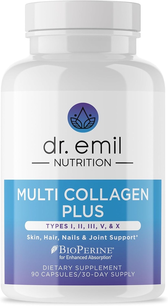 DR. EMIL NUTRITION Women's Multi Collagen Pills | Collagen Supplements | Support Hair, Skin, Nails & Joints | Hydrolyzed Collagen Supplements | Types I, II, III, V & X | 90 Capsules