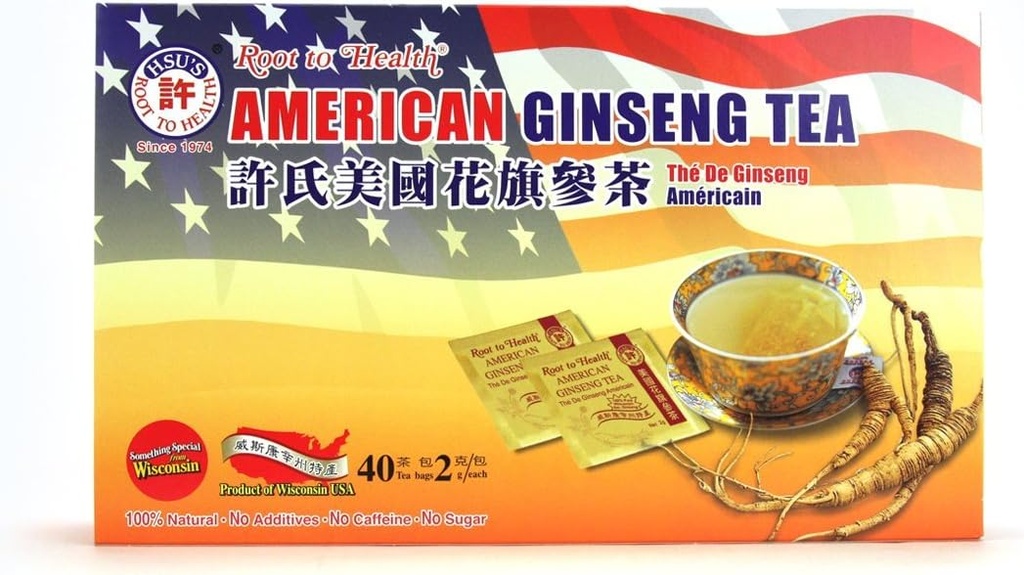 Hsu's SKU 1038 American Ginseng Tea Bags 40 ct Box 花旗參茶 西洋参茶 Wisconsin-Grown