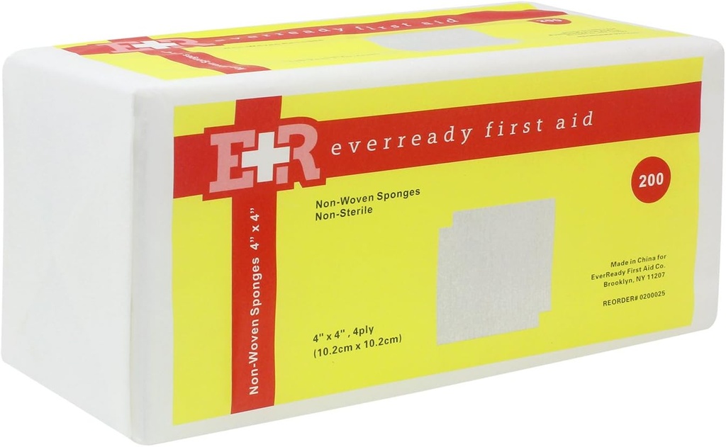Ever Ready First Aid Non-Woven Sponges, 4" x 4", 4 Ply - 200 Count