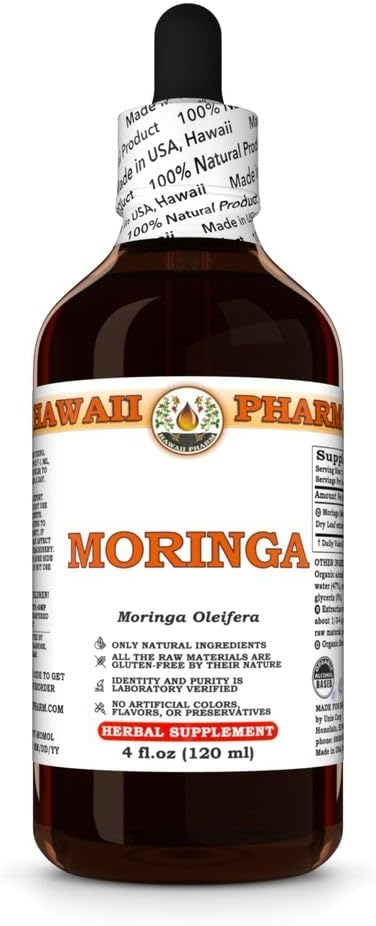 Hawaii Pharm Moringa Extract, Tincture for Mood Balance & Cardiovascular Support, Nourishes Skin & Hair, Protects Liver, Eases Digestion, Prevents Kidney Stones - 4 fl.oz