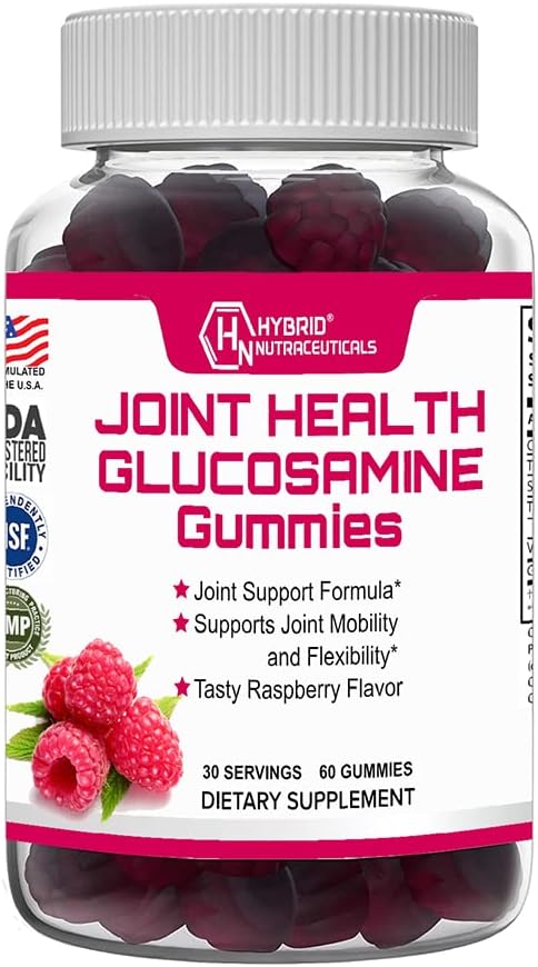 Hybrid Nutraceuticals Joint Health Supplement - Glucosamine Gummies with Vitamin E - Support Joint Mobility & Flexibility Support Supplement, Raspberry Flavor - 60 Gummies
