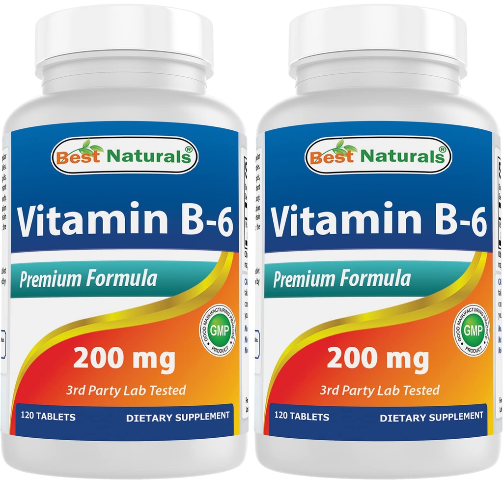 Best Naturals Vitamin b6 200mg for Adults, 120 Tablets (120 Count (Pack of 2))