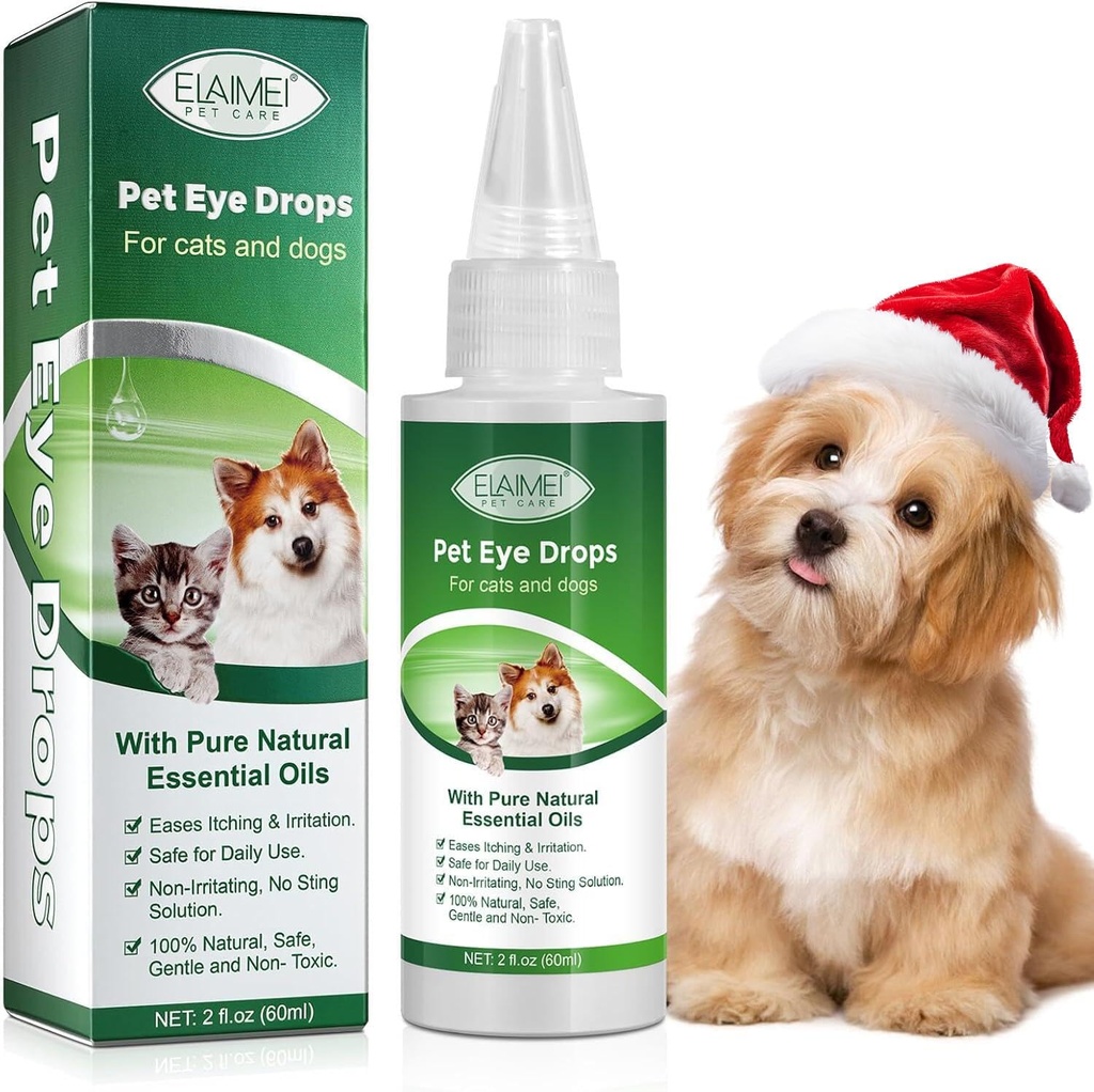60ML Pet Eye Drops for Dog & Cat Relieve Eyes Itching & Irritation, Pink Eye & Allergies Symptoms Safe & Gentle Formula for All Animals