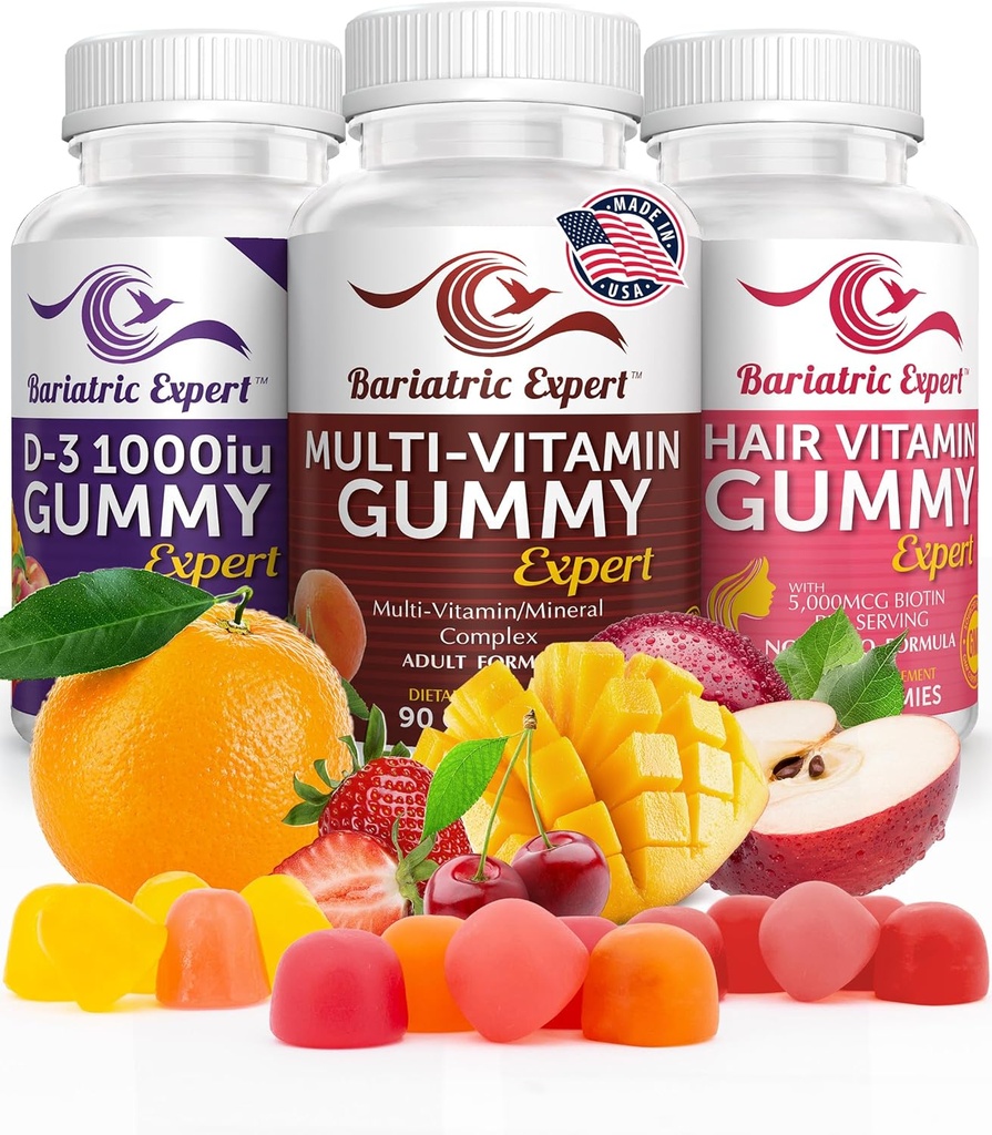 Bariatric Multivitamin 3 Pack, Multivitamin Gummy 90 Chews. - D3 Gummies 90 Chew - Hair Vitamin Gummy 60 Chews.