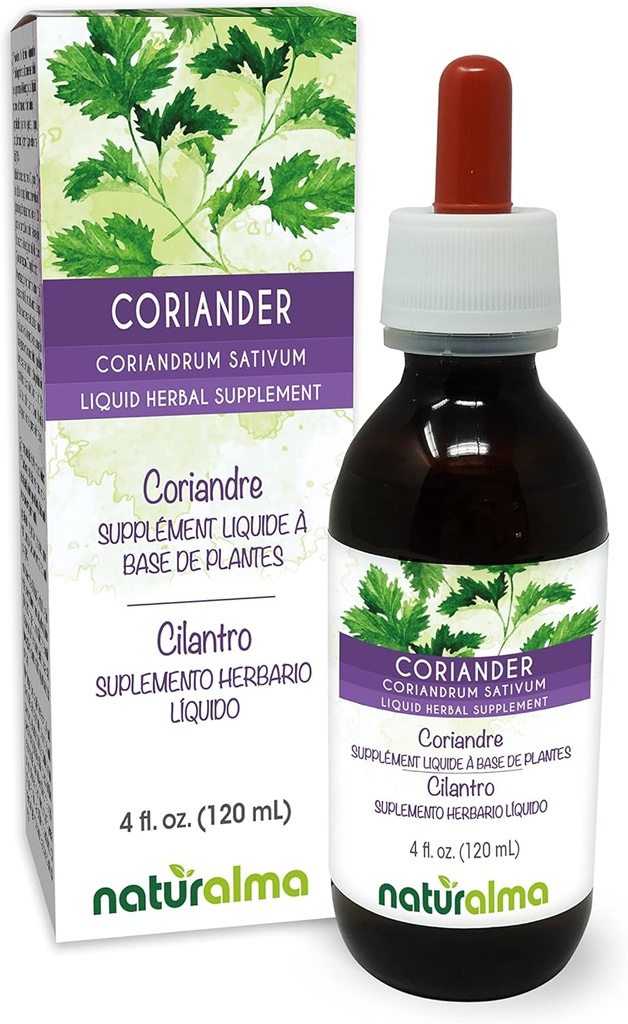 Naturalma Coriander or Cilantro (Coriandrum sativum) Fruit Alcohol-Free Tincture - 4 fl oz Liquid Extract in Drops - Herbal Supplement - Vegan