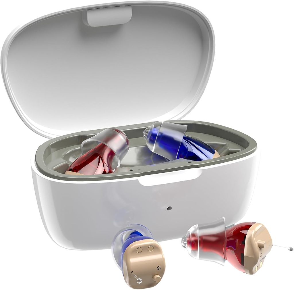 Hearing Aids for Seniors, Hearing Aid Rechargeable for Hearing Loss, Personal Hearing Amplifier with Volume Control and Portable Magnetic Charging Case, Noise Canceling Hearing Aids (White)