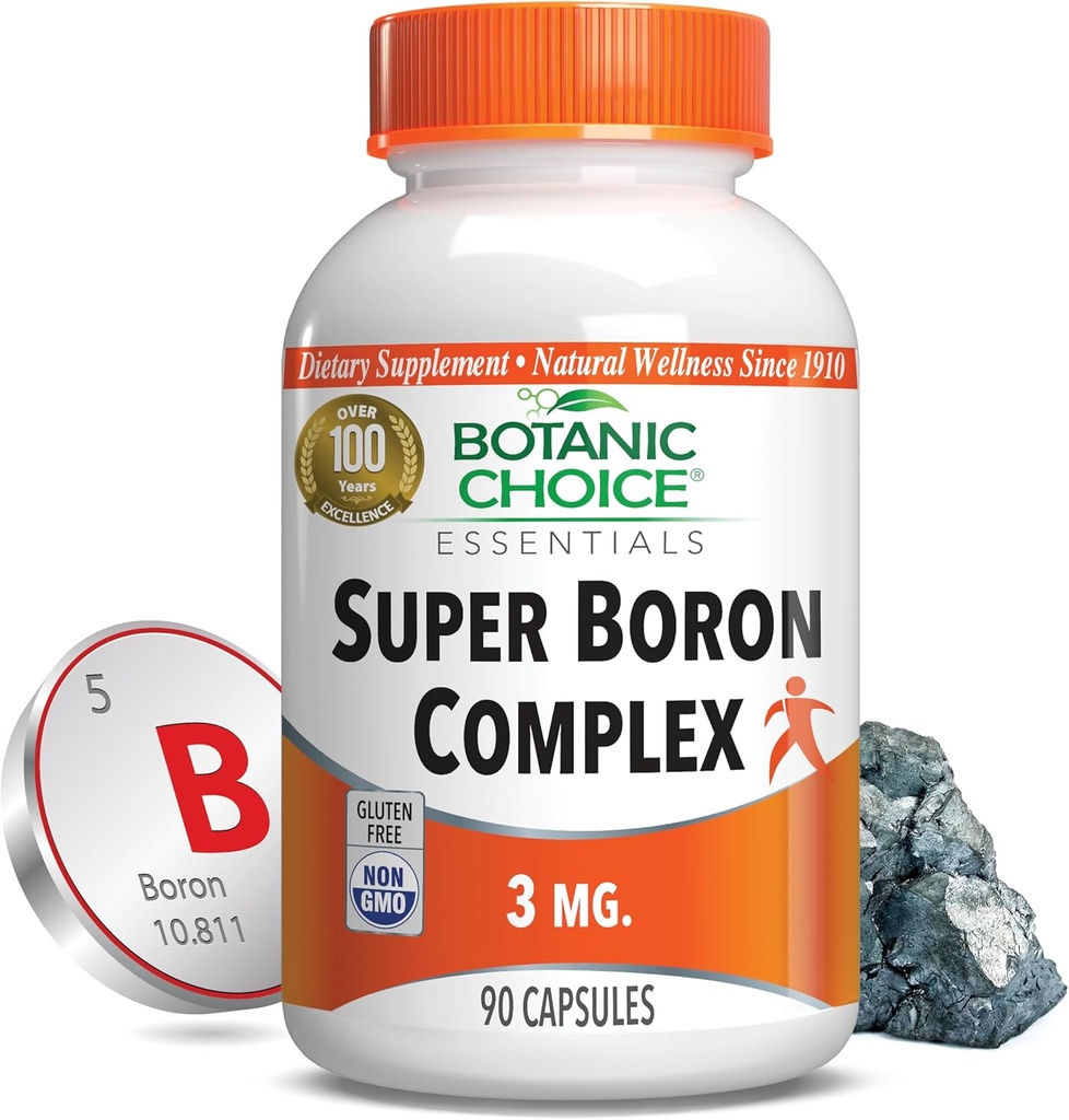 Botanic Choice Super Boron Complex (3mg) - Promotes Bone & Prostate Health by Metabolizing Calcium & Magnesium - 3 Forms of Boron for Men & Women (90 Capsules)