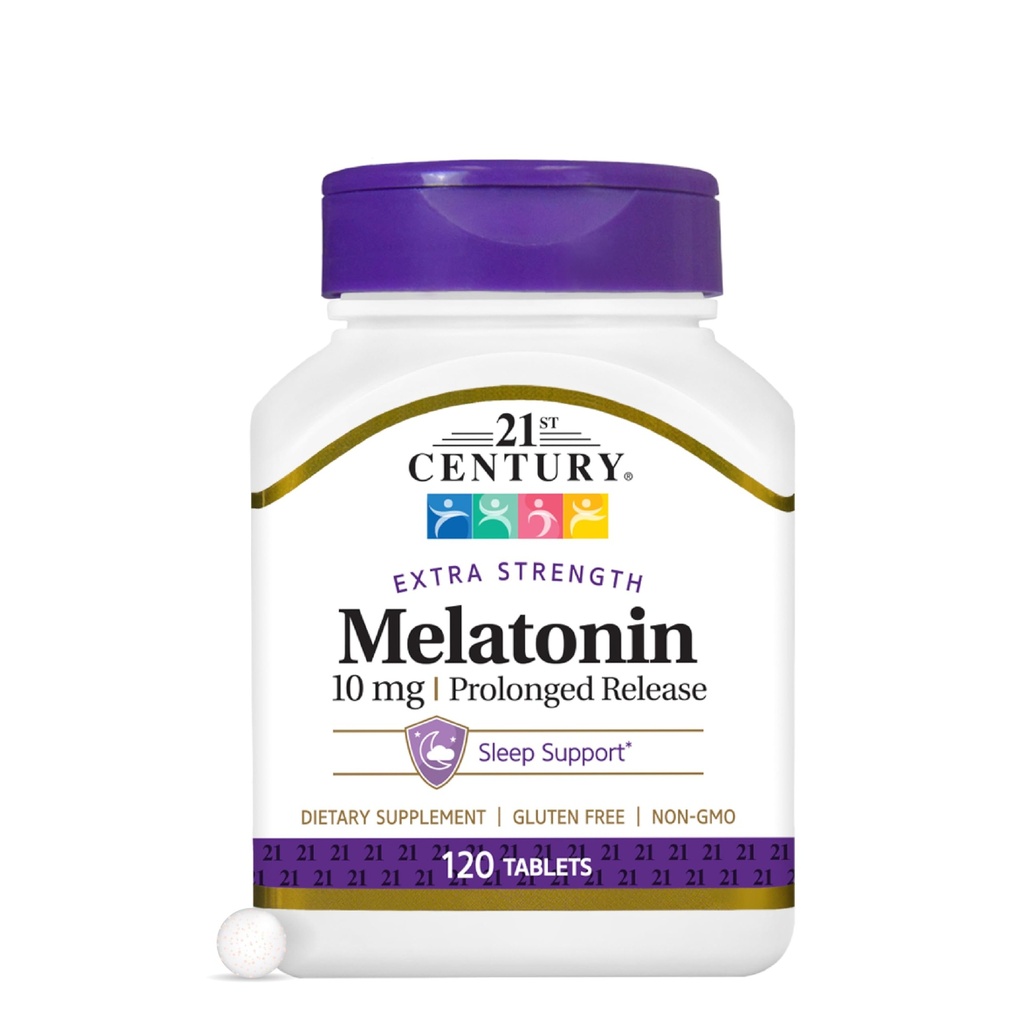 21st Century Melatonin 10mg Extra Strength Tablets, (120 Count), Prolonged Release Sleep Aid for Adults, Promotes Relaxation & Restful Sleep, Non-Habit Forming, Gluten-Free, Non-GMO