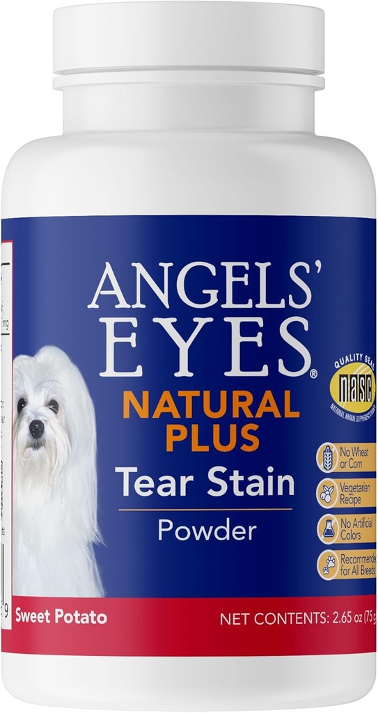 Angels’ Eyes Natural Plus Tear Stain Supplement Sweet Potato Powder for Dogs, Prevent Stained Fur, Eyebright, Olive Leaf, Marshmallow Root, No Wheat or Corn, Limited Ingredients, Vegetarian, 75g