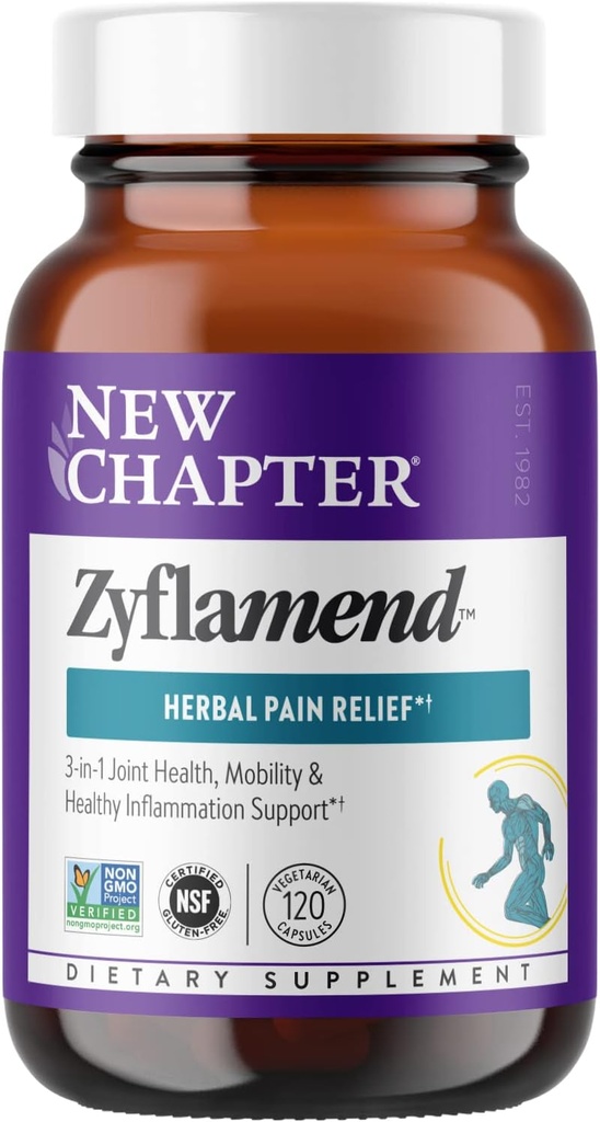 New Chapter Multi-Herbal Pain Reliever+ Joint Supplement, Zyflamend™ 10-in-1 Superfood Blend with Ginger & Turmeric for Healthy Inflammation Response & Herbal Pain Relief+, 120 Count