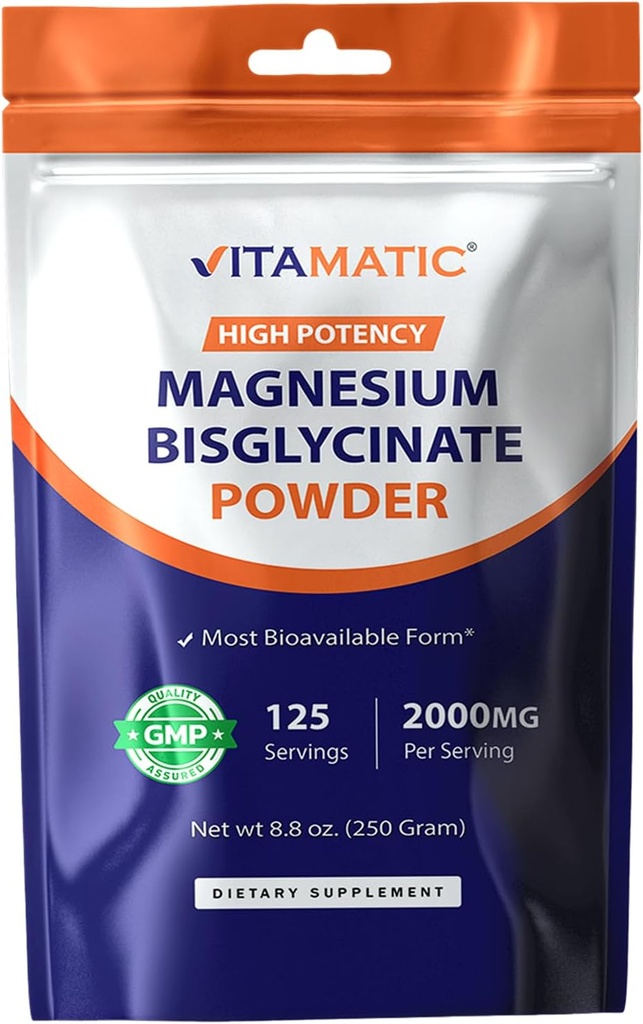 Vitamatic Magnesium (from Bisglycinate & Oxide) - Supports Muscle, Joint, and Heart Health 250 Grams - 125 Servings