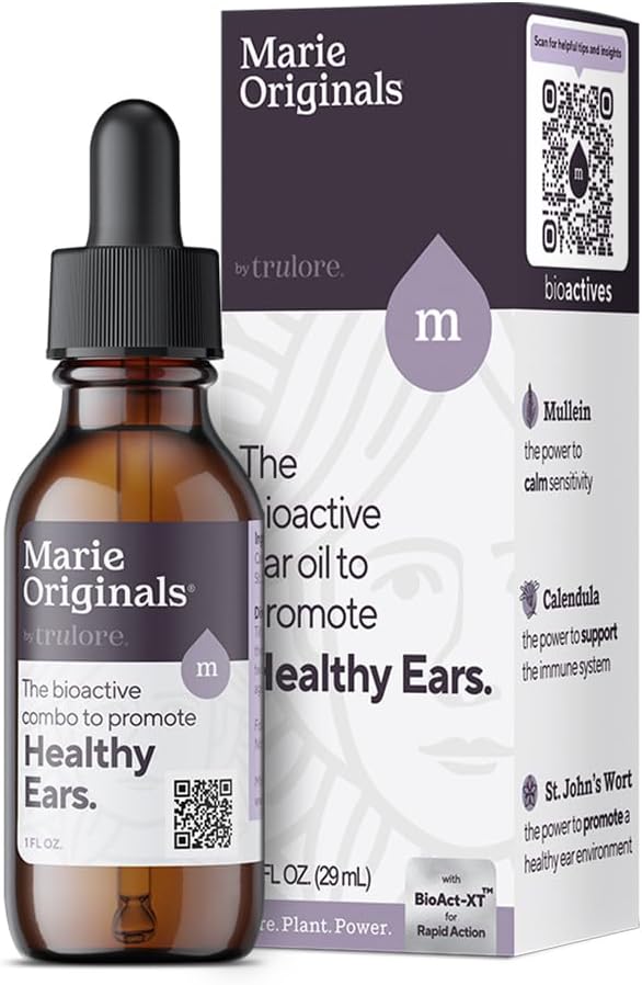 Marie Originals Natural Ear Oil Drops | Mullein Garlic Oil Ear Drops for Infection Prevention, Herbal Ear Ache Drops for Adults, Kids & Pets, Soothes Ear Pain & Wax Removal, Earache Remedies (1 Pack)