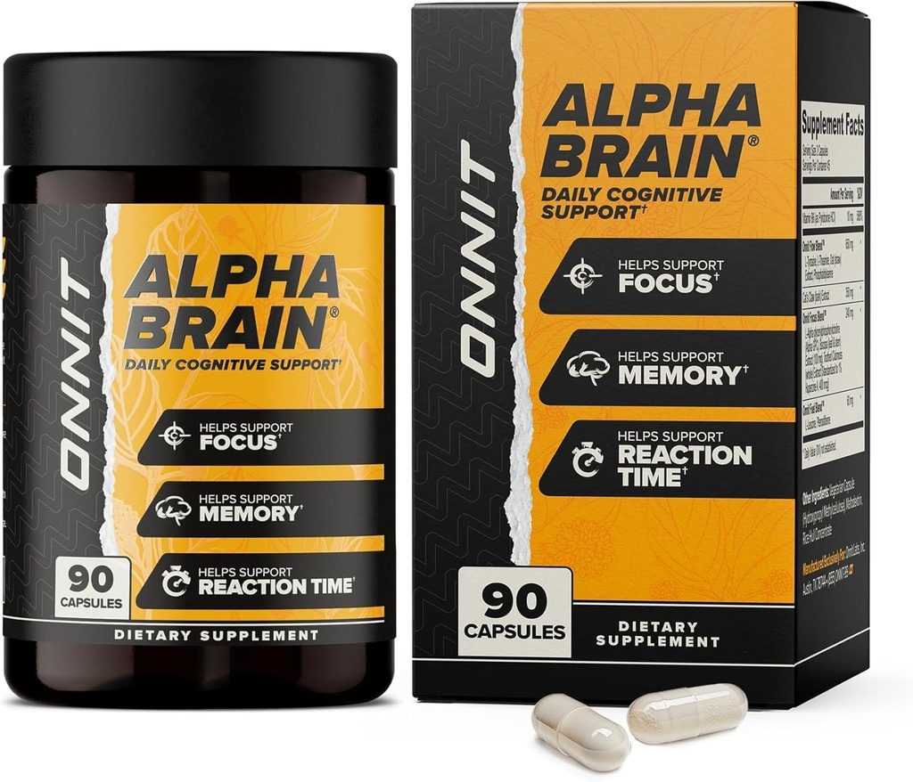 ONNIT Alpha Brain Nootropic Brain Supplement for Men & Women, IGEN™ Non-GMO Tested | Memory, Mental Clarity & Cognitive Improvement | Focus Capsules with L-Theanine, Vitamin B6 (90 Count)