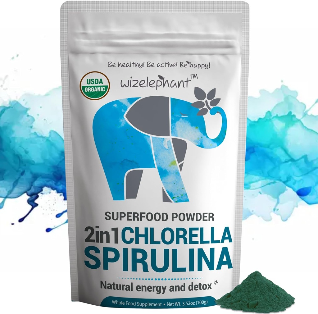 Chlorella Spirulina Powder Organic | Super Greens Powder and Smoothie Mix | Rich in Chlorophyll for Immune Support and Energy | Raw Vegan Protein | Spirulina Chlorella Powder | 50 Servings