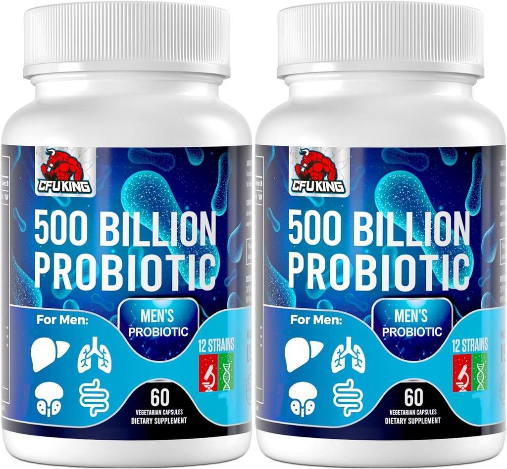 Probiotics for Men, 500 Billion CFU & 12 Mens Probiotic for Digestive Health + 4 Organic Prebiotic Fiber, for Digestive, Gut, Immune Health, Bloating, Gas, Energy Support, Shelf Stable - 120 Capsules