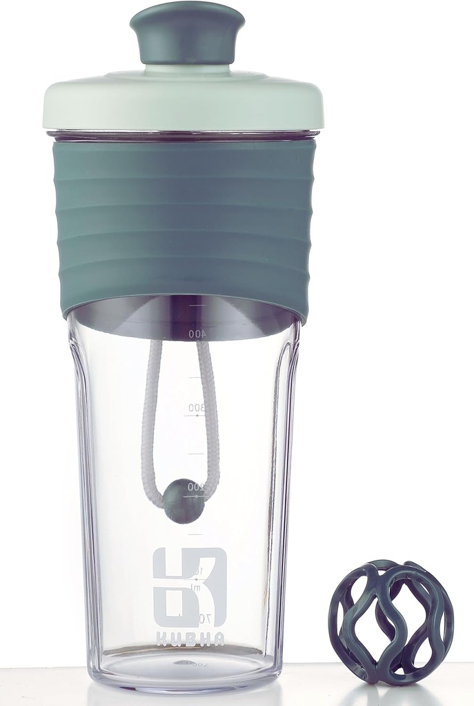 2nd Generation Shaker Bottle for Protein with Mixing Ball - Perfect for Workouts and Outdoor Use, 24-Ounces Whey Protein Shaker with Clear Measurement (Black Green)