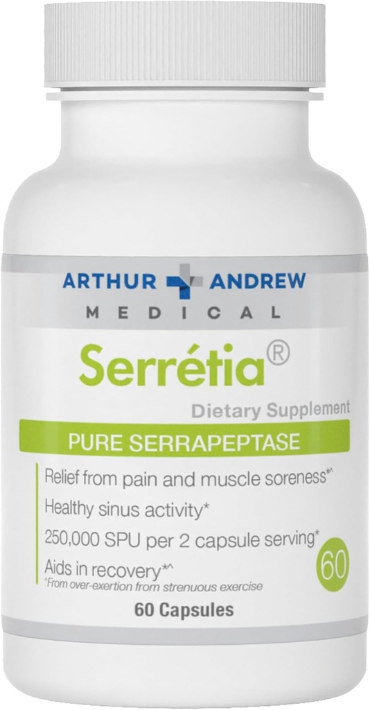 Arthur Andrew Medical, Serretia, Serrapeptase Formula for Muscle and Sinus Support, 60 Capsules