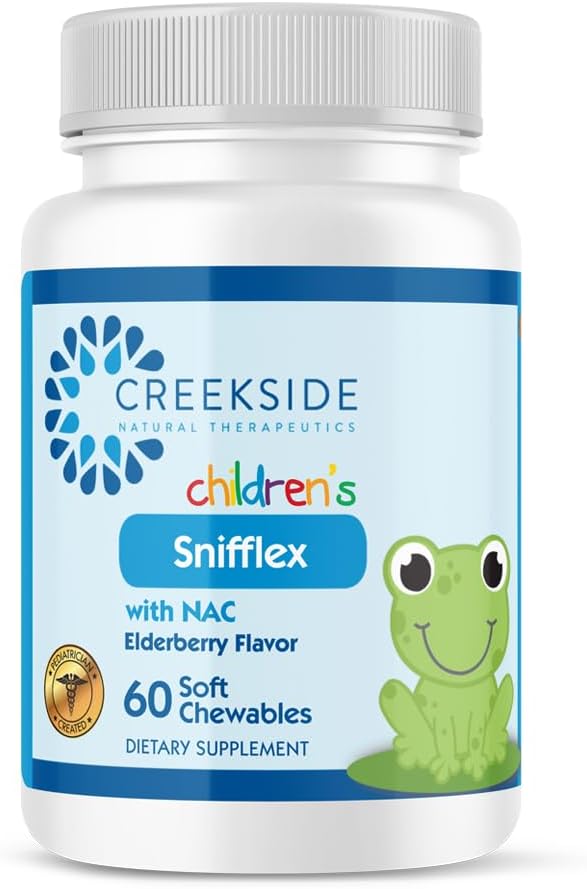 Creekside Naturals Snifflex, Children's Sinus & Respiratory Support, Elderberry for Immune Health, Pediatrician Formulated with NAC, Quercetin & Bromelain, Zero Sugar, Vegan, 60 Soft Chewables