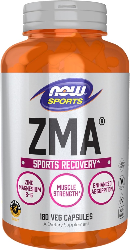 NOW Foods Sports Nutrition, ZMA (Zinc, Magnesium and Vitamin B-6), Enhanced Absorption, Sports Recovery*, 180 Capsules