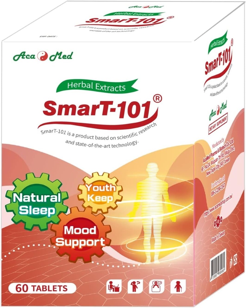 SmarT-101, Highly Recommended for Brain Fog, Improve Memory, Improve Sleep Quality, Herbal Supplement, Vegan, 60 Tablets.