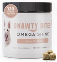 Gnawty Bites Omega Shine | Dog Skin and Coat Supplement for Healthy & Lustrous Coat with Omega 3-6-9 & Fish Oil | Dry, Irritated, & Itchy Skin Relief for Dogs, 120 Soft Chews