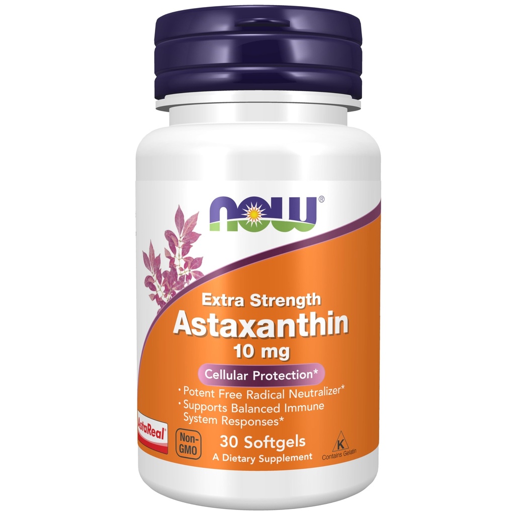 Now Foods Supplements, Astaxanthin 10mg, Extra Strength,derived from Non-GMO Haematococcus Pluvialis Microalgae and has Naturally Occurring Lutein, Canthaxanthin and Beta-Carotene, 30 Softgels