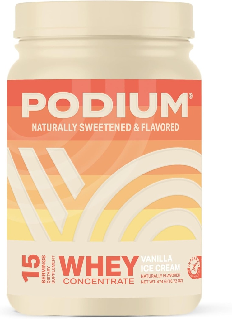Podium Nutrition Whey Protein Powder, Vanilla Ice Cream, 22g Protein Per Serving with Digestive Enzymes, Whey Protein Isolate & Concentrate, Gluten Free, Low Carb, Low Sugar & Soy Free, 15 Servings
