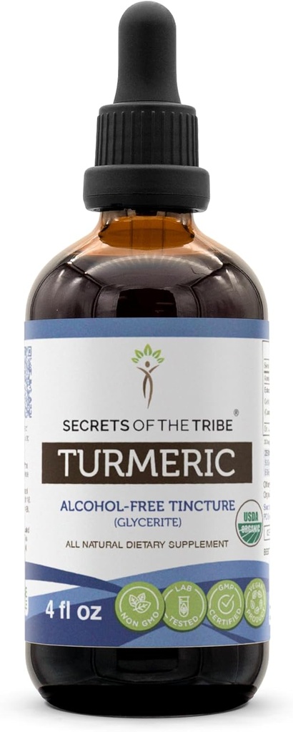 Turmeric USDA Organic Tincture Alcohol-Free Extract, Turmeric (Curcuma Longa) Dried Root Tincture Supplement (4 FL OZ)