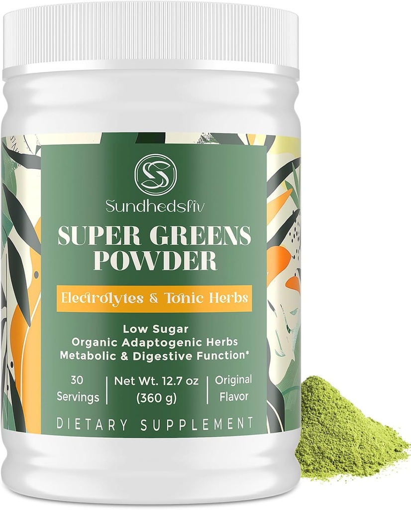 Super Greens Powder Superfood + Electrolytes & Tonic Herbs | Organic Greens, Shilajit, Adaptogens, Antioxidants, Preobiotic & Probiotic & Postbiotic| for Energy, Gut & Immune| Unflavored - 30 Servings