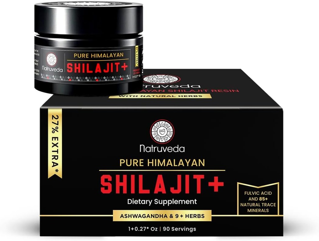 Himalayan Shilajit Resin for Men & Women - Organic Shilajit, Fulvic Acid & 85+ Natural Trace Minerals - Ayurvedic Dietary Tea Resin, 10 Natural Ingredients f - 90 Servings, 1.27oz