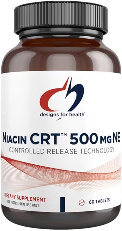 Designs for Health Niacin 500mg - Niacin CRT Vitamin B3 (Nicotinic Acid), Controlled Slow Release Tablets to Help Minimize Flush - Non-GMO, Gluten Free Supplement (60 Tablets)