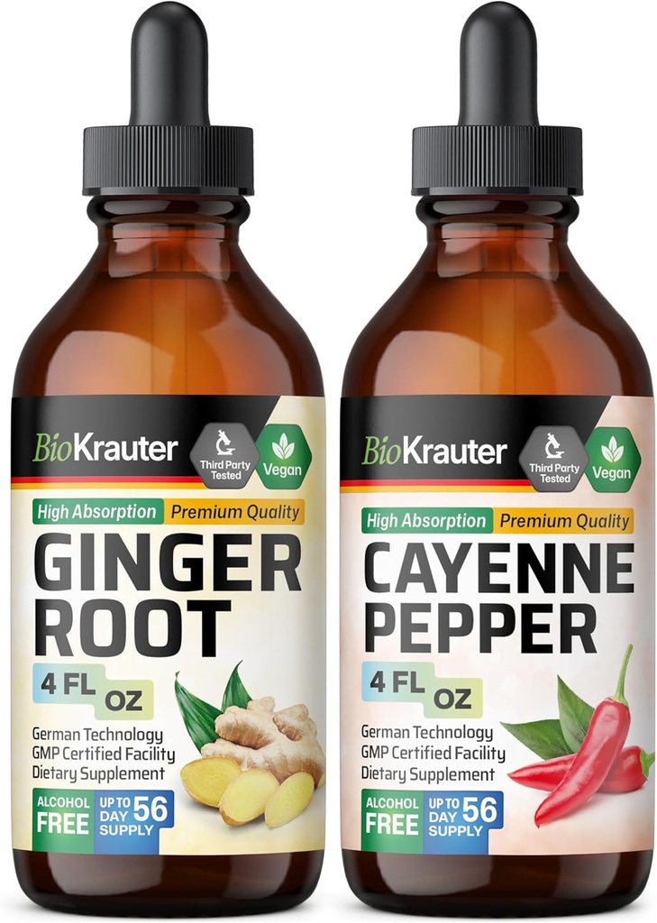 BIO KRAUTER Ginger Root Tincture 4 Fl. Oz. & Cayenne Pepper Tincture 4 Fl. Oz.