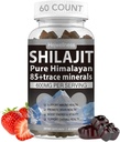 Shilajit Gummies - 600 mg Natural Organic Shilajit Resin with 85+ Trace Minerals, Fulvic Acid & Phytonutrients - Strawberry Flavor - for Energy, Immune Support - 60 Gummies, 1 Month Supply